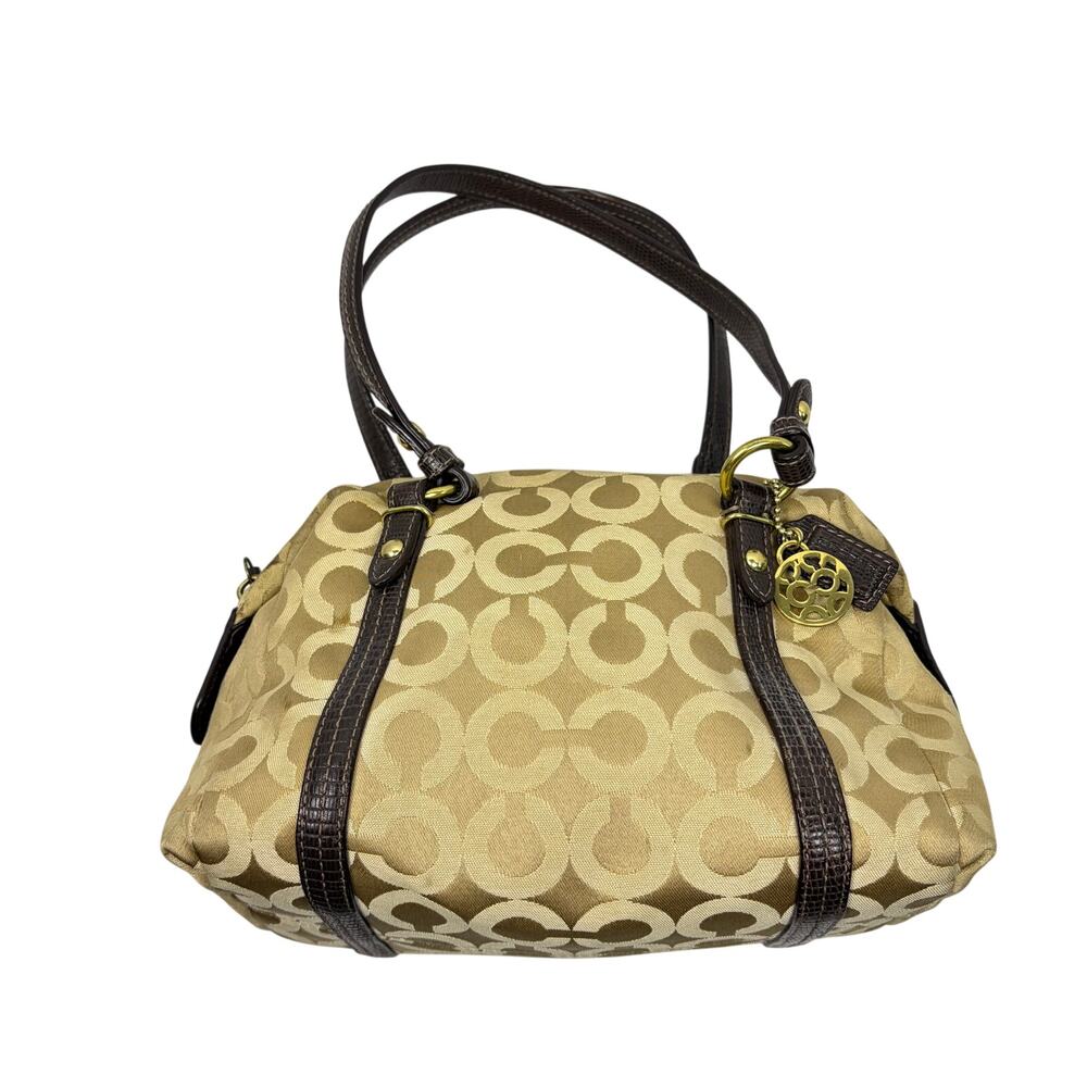 Coach C Monogram Op Art logo handbag tan with leather accents purse shoulder bag